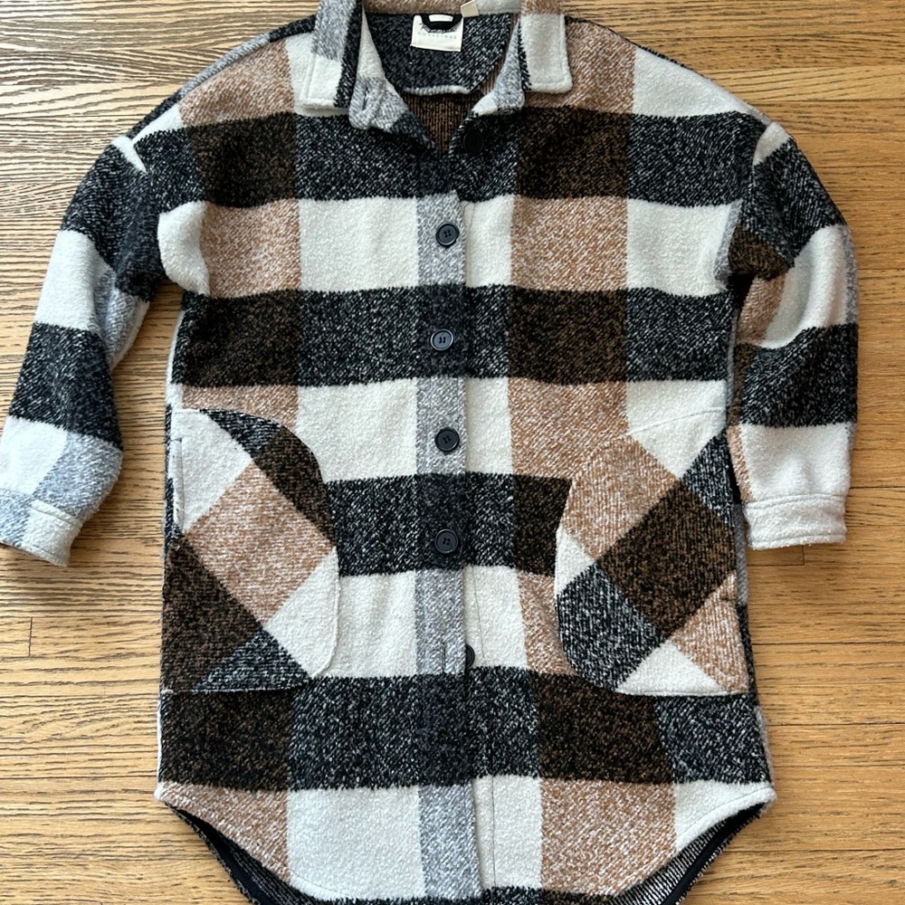 RD Style Brown Black Cream Plaid Pea Coat Jacket